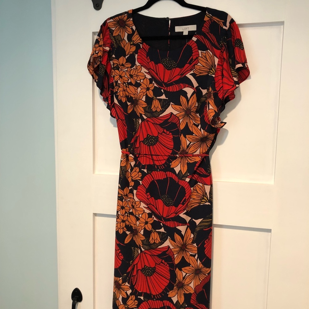 LOFT Floral Short Sleeve Shift Dress